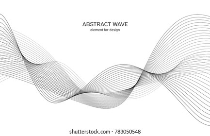 Abstract wave element for design. Digital frequency track equalizer. Stylized line art background. Vector illustration. Wave with lines created using blend tool. Curved wavy line, smooth stripe.