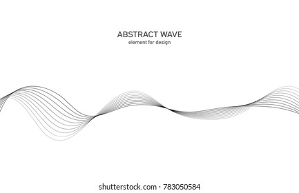 Abstract wave element for design. Digital frequency track equalizer. Stylized line art background. Vector illustration. Wave with lines created using blend tool. Curved wavy line, smooth stripe.