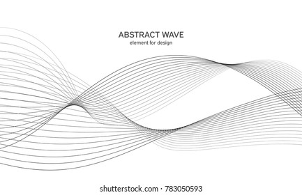 Abstract wave element for design. Digital frequency track equalizer. Stylized line art background. Vector illustration. Wave with lines created using blend tool. Curved wavy line, smooth stripe.