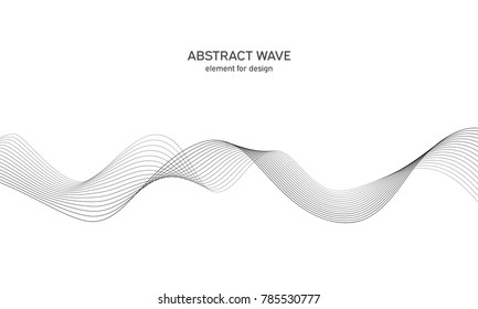 Abstract wave element for design. Digital frequency track equalizer. Stylized line art background. Vector illustration. Wave with lines created using blend tool. Curved wavy line, smooth stripe.