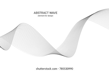 Abstract wave element for design. Digital frequency track equalizer. Stylized line art background. Vector illustration. Wave with lines created using blend tool. Curved wavy line, smooth stripe.