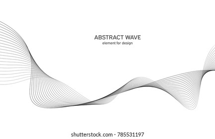 Abstract wave element for design. Digital frequency track equalizer. Stylized line art background. Vector illustration. Wave with lines created using blend tool. Curved wavy line, smooth stripe.