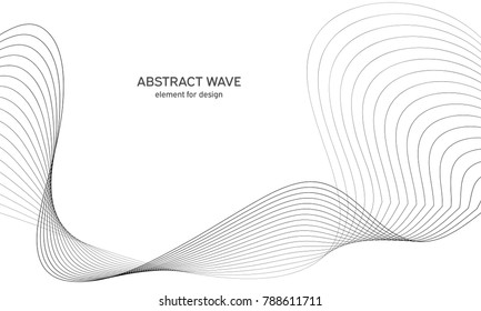 Abstract wave element for design. Digital frequency track equalizer. Stylized line art background. Vector illustration. Wave with lines created using blend tool. Curved wavy line, smooth stripe.