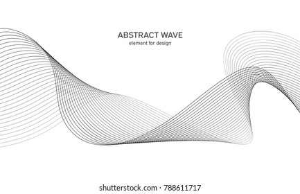 Abstract wave element for design. Digital frequency track equalizer. Stylized line art background. Vector illustration. Wave with lines created using blend tool. Curved wavy line, smooth stripe.