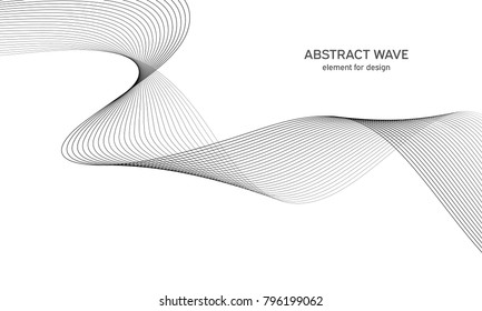 Abstract wave element for design. Digital frequency track equalizer. Stylized line art background. Vector illustration. Wave with lines created using blend tool. Curved wavy line, smooth stripe.