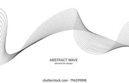 Abstract wave element for design. Digital frequency track equalizer. Stylized line art background. Vector illustration. Wave with lines created using blend tool. Curved wavy line, smooth stripe.