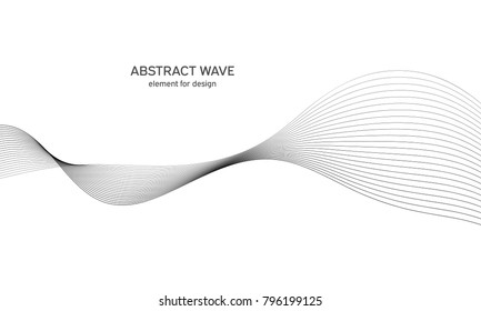 Abstract wave element for design. Digital frequency track equalizer. Stylized line art background. Vector illustration. Wave with lines created using blend tool. Curved wavy line, smooth stripe.