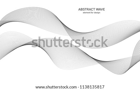 Abstract wave element for design. Digital frequency track equalizer. Stylized line art background. Vector illustration. Wave with lines created using blend tool. Curved wavy line, smooth stripe.