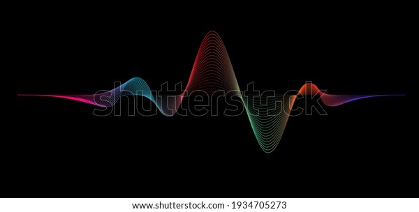 Abstract wave element for design.\
Digital frequency track equalizer motion sound wave. Stylized line\
art background. Vector curved wavy line on black\
background