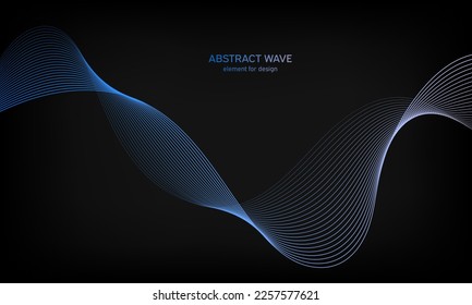 Abstract wave element for design on black background. Colorful gradient shiny waves with lines. Digital frequency track equalizer. Curved wavy line. Smooth stripe. Stylized art. Modern design. Vector.
