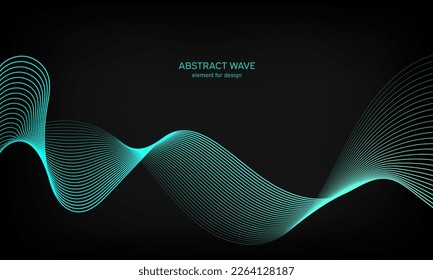 Abstraktes Wellenelement für Design auf schwarzem Hintergrund. Farbige Farbverlauf-glänzende Wellen mit Linien. Digital Frequency Track Equalizer. Flügeldraht. Weicher Streifen. Stilvolle Kunst. Modernes Design. Vektorgrafik.