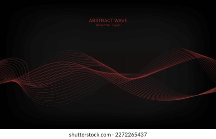 Abstract wave element for design on black background. Colorful gradient shiny waves with lines. Digital frequency track equalizer. Curved wavy line. Smooth stripe. Stylized art. Modern design. Vector.