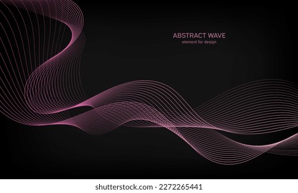 Abstract wave element for design on black background. Colorful gradient shiny waves with lines. Digital frequency track equalizer. Curved wavy line. Smooth stripe. Stylized art. Modern design. Vector.