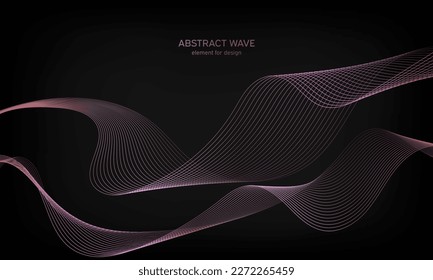 Abstract wave element for design on black background. Colorful gradient shiny waves with lines. Digital frequency track equalizer. Curved wavy line. Smooth stripe. Stylized art. Modern design. Vector.