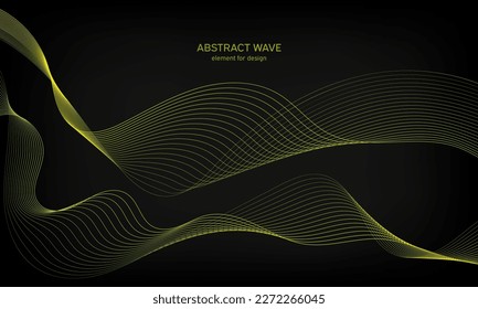 Abstract wave element for design on black background. Colorful gradient shiny waves with lines. Digital frequency track equalizer. Curved wavy line. Smooth stripe. Stylized art. Modern design. Vector.