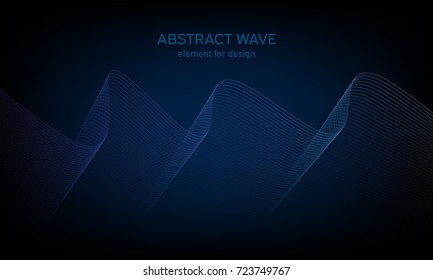 Abstract wave element for design on colorful background. Digital frequency track equalizer. Stylized line art. Colorful wave with lines created using blend tool. Curved wavy line, smooth stripe.Vector