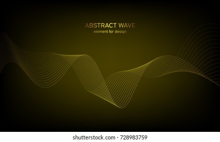 Abstract wave element for design on colorful background. Digital frequency track equalizer. Stylized line art. Colorful wave with lines created using blend tool. Curved wavy line, smooth stripe.Vector