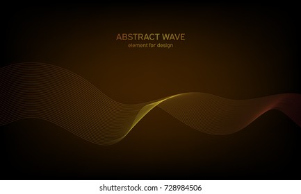 Abstract wave element for design on colorful background. Digital frequency track equalizer. Stylized line art. Colorful wave with lines created using blend tool. Curved wavy line, smooth stripe.Vector