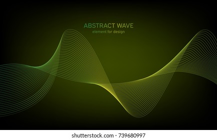 Abstract wave element for design on colorful background. Digital frequency track equalizer. Stylized line art. Colorful wave with lines created using blend tool. Curved wavy line, smooth stripe.Vector