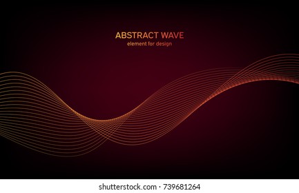 Abstract wave element for design on colorful background. Digital frequency track equalizer. Stylized line art. Colorful wave with lines created using blend tool. Curved wavy line, smooth stripe.Vector