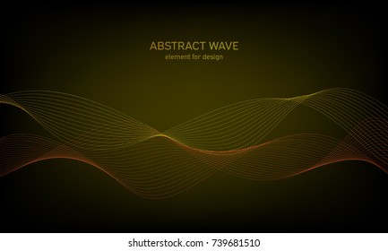 Abstract wave element for design on colorful background. Digital frequency track equalizer. Stylized line art. Colorful wave with lines created using blend tool. Curved wavy line, smooth stripe.Vector