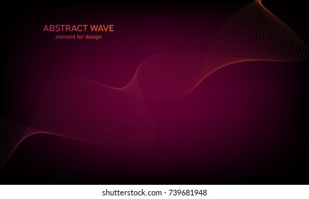 Abstract wave element for design on colorful background. Digital frequency track equalizer. Stylized line art. Colorful wave with lines created using blend tool. Curved wavy line, smooth stripe.Vector