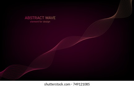 Abstract wave element for design on colorful background. Digital frequency track equalizer. Stylized line art. Colorful wave with lines created using blend tool. Curved wavy line, smooth stripe.Vector