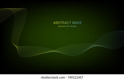 Abstract wave element for design on colorful background. Digital frequency track equalizer. Stylized line art. Colorful wave with lines created using blend tool. Curved wavy line, smooth stripe.Vector