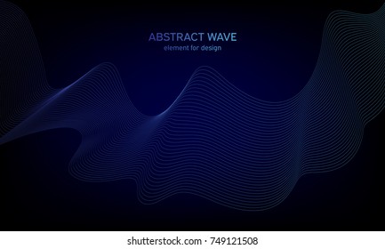 Abstract wave element for design on colorful background. Digital frequency track equalizer. Stylized line art. Colorful wave with lines created using blend tool. Curved wavy line, smooth stripe.Vector