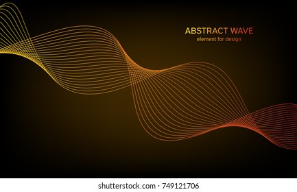 Abstract wave element for design on colorful background. Digital frequency track equalizer. Stylized line art. Colorful wave with lines created using blend tool. Curved wavy line, smooth stripe.Vector