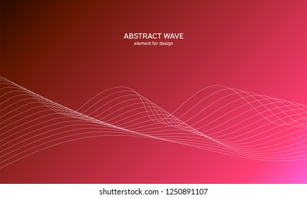 Abstract wave element for design. Pink. Digital frequency track equalizer. Stylized line art background. Colorful shiny wave with lines created using blend tool.Curved wavy line smooth stripe Vector