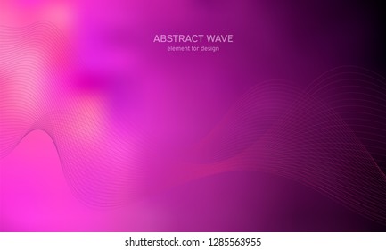 Abstract wave element for design. Pink. Digital frequency track equalizer. Stylized line art background. Colorful shiny wave with lines created using blend tool.Curved wavy line smooth stripe Vector