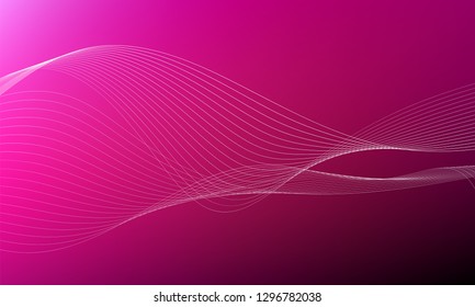 Abstract wave element for design. Pink. Digital frequency track equalizer. Stylized line art background. Colorful shiny wave with lines created using blend tool.Curved wavy line smooth stripe Vector