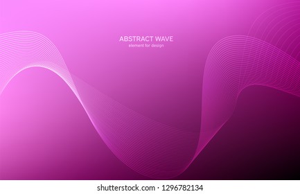 Abstract wave element for design. Pink. Digital frequency track equalizer. Stylized line art background. Colorful shiny wave with lines created using blend tool.Curved wavy line smooth stripe Vector