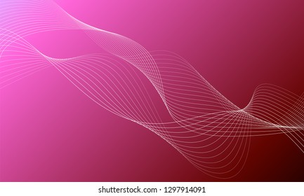Abstract wave element for design. Pink. Digital frequency track equalizer. Stylized line art background. Colorful shiny wave with lines created using blend tool.Curved wavy line smooth stripe Vector