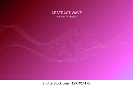 Abstract wave element for design. Pink. Digital frequency track equalizer. Stylized line art background. Colorful shiny wave with lines created using blend tool.Curved wavy line smooth stripe Vector