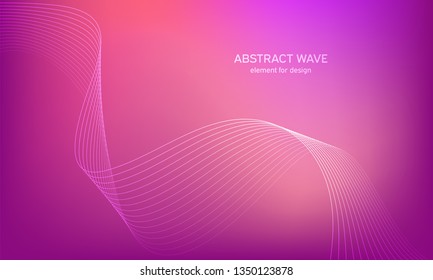 Abstract wave element for design. Pink. Digital frequency track equalizer. Stylized line art background. Colorful shiny wave with lines created using blend tool.Curved wavy line smooth stripe Vector