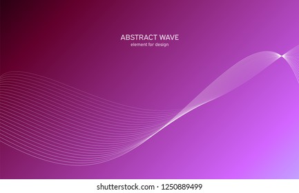 Abstract wave element for design. Purple. Digital frequency track equalizer. Stylized line art background. Colorful shiny wave with lines created using blend tool.Curved wavy line smooth stripe Vector