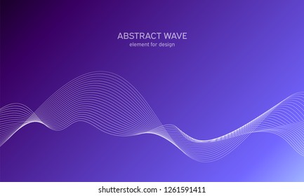 Elemento de onda abstracta para el diseño. Púrpura. Ecualizador de pista de frecuencia digital. Fondo artístico estilizado. Onda brillante en color con líneas creadas con herramienta de mezcla.Línea ondulada curvada,Vector de banda lisa