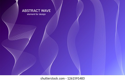 Abstract wave element for design. Purple. Digital frequency track equalizer. Stylized line art background. Colorful shiny wave with lines created using blend tool.Curved wavy line,smooth stripe Vector
