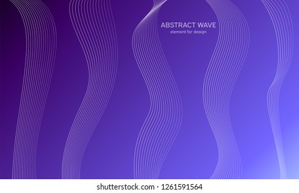 Abstract wave element for design. Purple. Digital frequency track equalizer. Stylized line art background. Colorful shiny wave with lines created using blend tool.Curved wavy line,smooth stripe Vector