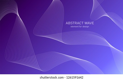 Abstract wave element for design. Purple. Digital frequency track equalizer. Stylized line art background. Colorful shiny wave with lines created using blend tool.Curved wavy line,smooth stripe Vector