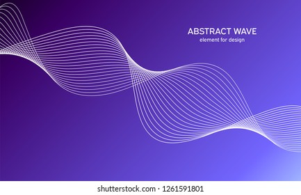 Abstract wave element for design. Purple. Digital frequency track equalizer. Stylized line art background. Colorful shiny wave with lines created using blend tool.Curved wavy line,smooth stripe Vector