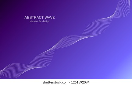 Abstract wave element for design. Purple. Digital frequency track equalizer. Stylized line art background. Colorful shiny wave with lines created using blend tool.Curved wavy line,smooth stripe Vector