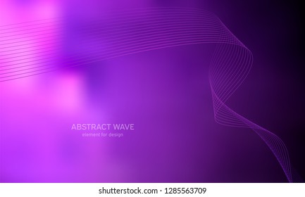 Abstract wave element for design. Purple. Digital frequency track equalizer. Stylized line art background. Colorful shiny wave with lines created using blend tool.Curved wavy line smooth stripe Vector