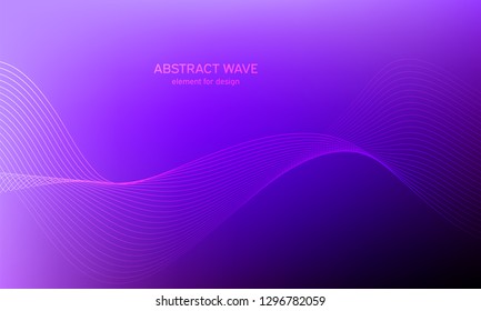 Abstract wave element for design. Purple. Digital frequency track equalizer. Stylized line art background. Colorful shiny wave with lines created using blend tool.Curved wavy line smooth stripe Vector