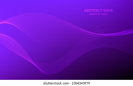 Abstract wave element for design. Purple. Digital frequency track equalizer. Stylized line art background. Colorful shiny wave with lines created using blend tool.Curved wavy line smooth stripe Vector