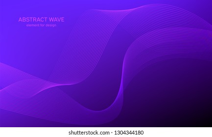 Abstract wave element for design. Purple. Digital frequency track equalizer. Stylized line art background. Colorful shiny wave with lines created using blend tool.Curved wavy line smooth stripe Vector