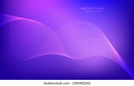 Abstract wave element for design. Purple. Digital frequency track equalizer. Stylized line art background. Colorful shiny wave with lines created using blend tool.Curved wavy line smooth stripe Vector