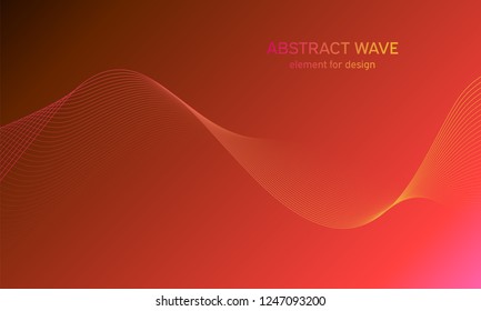 Abstract wave element for design. Red. Digital frequency track equalizer. Stylized line art background. Colorful shiny wave with lines created using blend tool. Curved wavy line, smooth stripe Vector